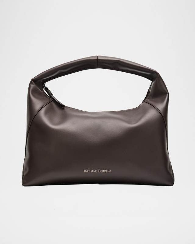 Zip Calf Leather Hobo Bag